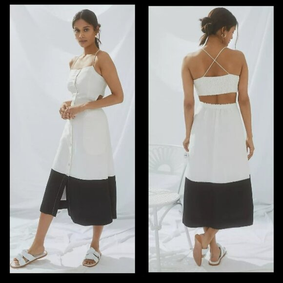 Anthropologie x Maeve Black White Colorblock Midi Dress Sz XSP - Picture 1 of 15